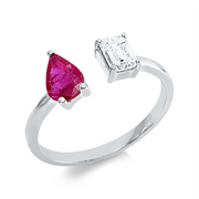 Ring mit Rubin  aus 750/-18 Karat Weißgold mit 1 Diamant 0