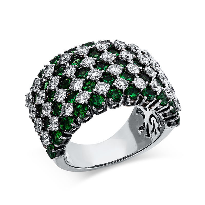 Ring mit Tsavorith  aus 750/-18 Karat Weißgold mit 40 Diamanten 2