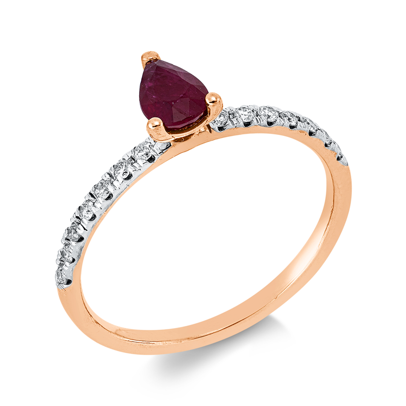 Ring mit Rubin  aus 750/-18 Karat Rotgold / Weißgold mit 14 Diamanten 0