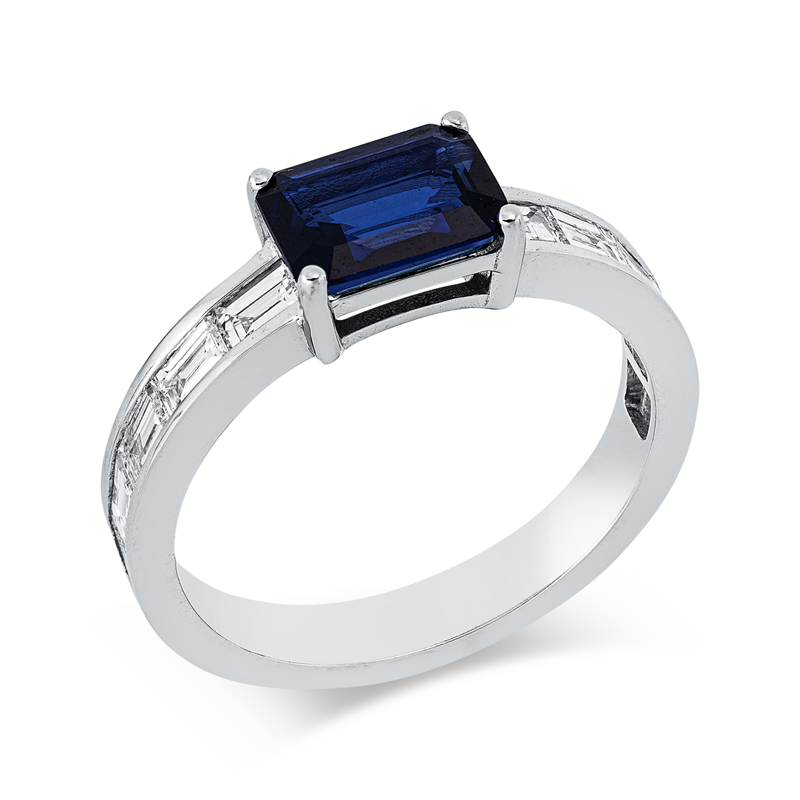 Ring mit Saphir  aus 750/-18 Karat Weißgold mit 10 Diamanten 0