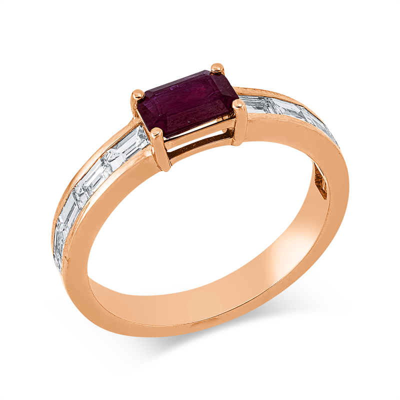 Ring mit Rubin  aus 750/-18 Karat Rotgold mit 10 Diamanten 0