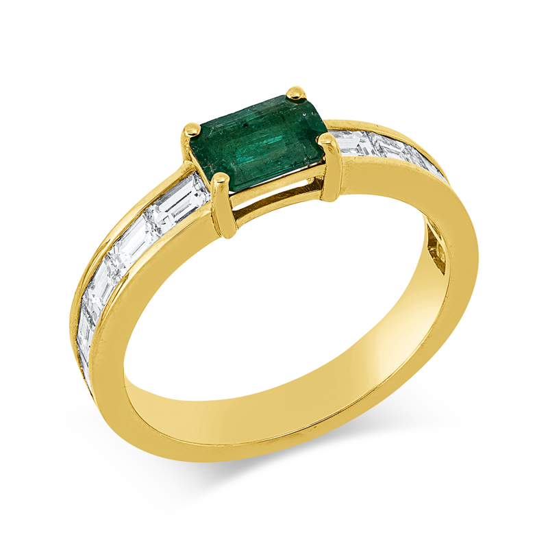 Ring mit Smaragd  aus 750/-18 Karat Gelbgold mit 10 Diamanten 0