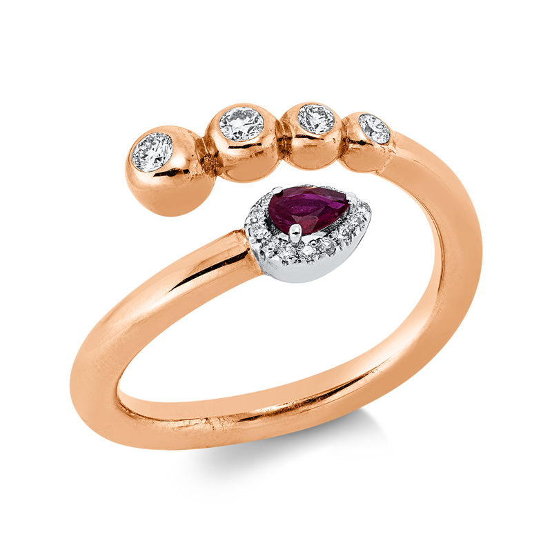 Ring mit Rubin  aus 750/-18 Karat Rotgold / Weißgold mit 18 Diamanten 0