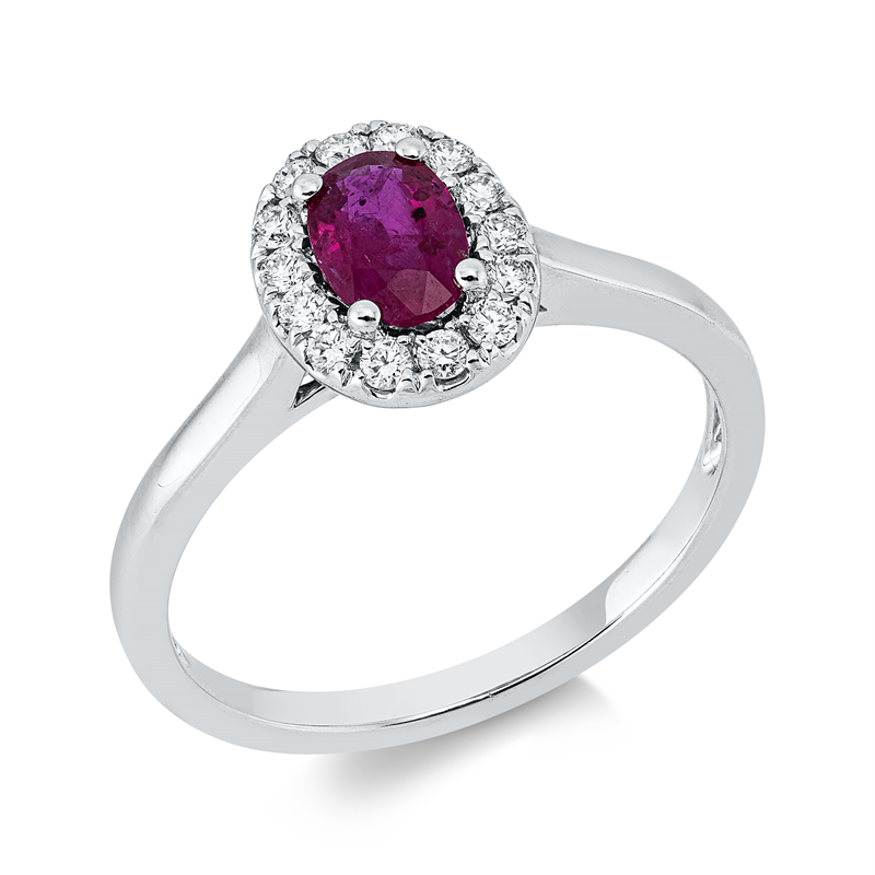 Ring mit Rubin  aus 750/-18 Karat Weißgold mit 14 Diamanten 0
