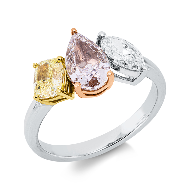 Ring    aus 750/-18 Karat Weißgold / Gelbgold / Rotgold mit 3 Diamanten 2