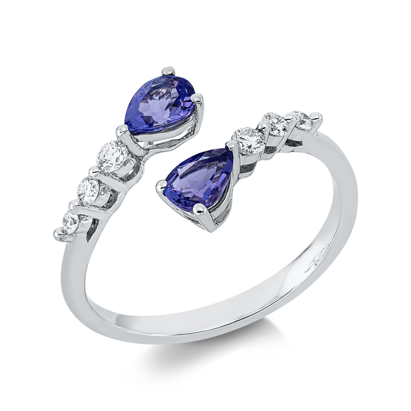 Ring mit Tansanit  aus 585/-14 Karat Weißgold mit 6 Diamanten 0
