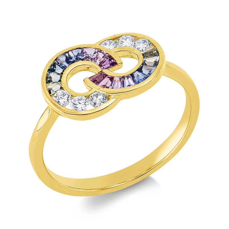 Ring mit Saphir  aus 585/-14 Karat Gelbgold mit 6 Diamanten 0