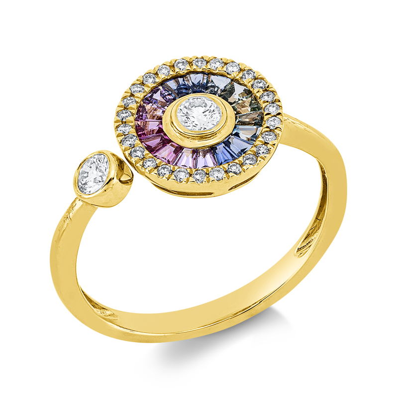 Ring mit Saphir  aus 585/-14 Karat Gelbgold mit 28 Diamanten 0