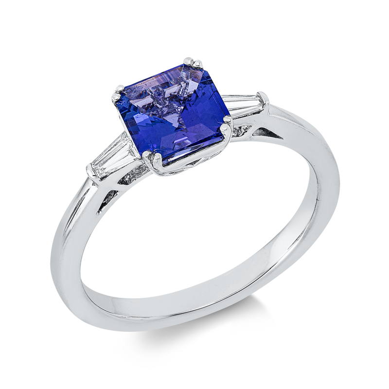 Ring mit Tansanit  aus 750/-18 Karat Weißgold mit 4 Diamanten 0