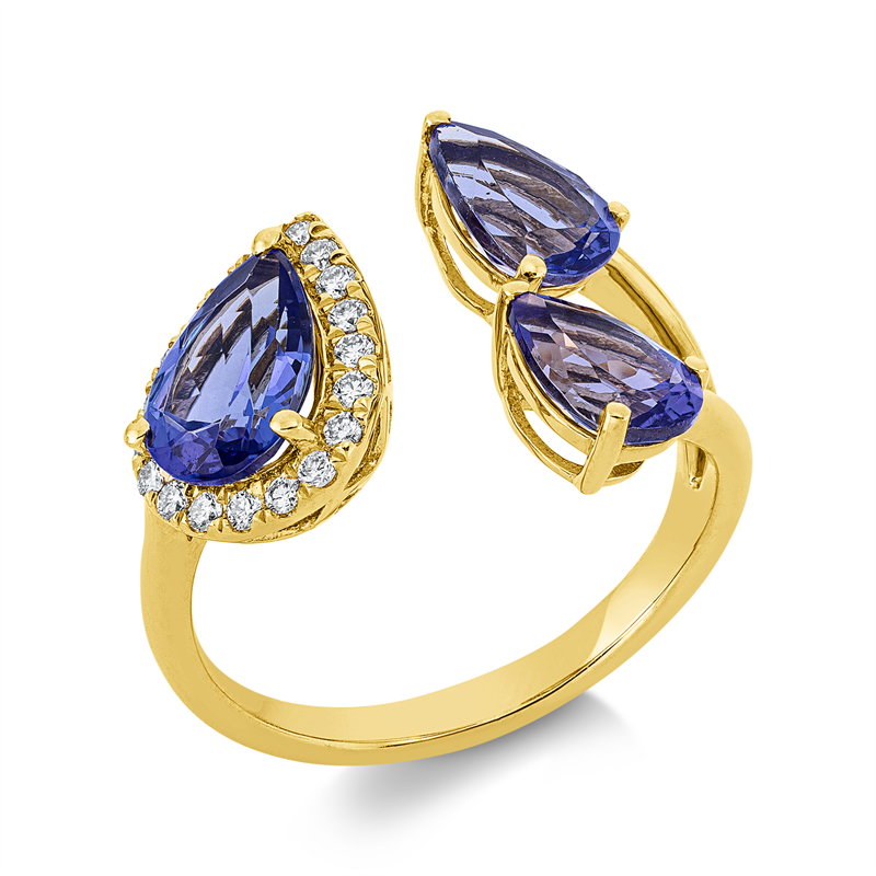Ring mit Tansanit  aus 750/-18 Karat Gelbgold mit 19 Diamanten 0