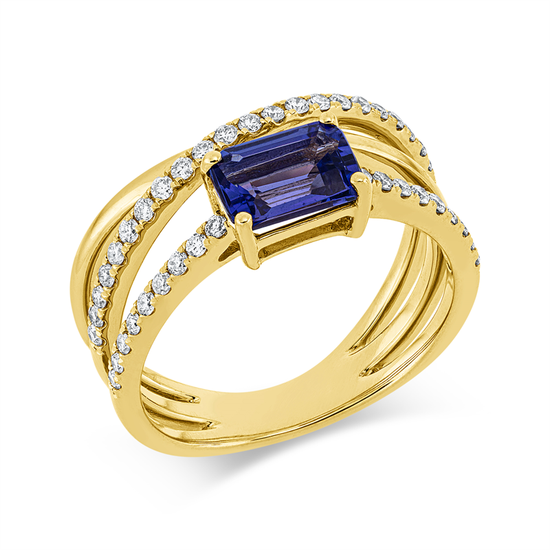 Ring mit Tansanit  aus 750/-18 Karat Gelbgold mit 41 Diamanten 0