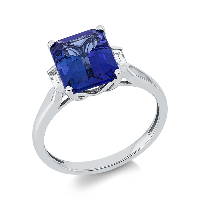 Ring mit Tansanit  aus 750/-18 Karat Weißgold mit 2 Diamanten 0