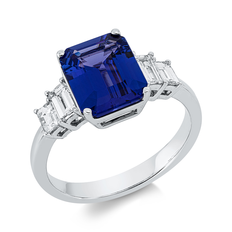Ring mit Tansanit  aus 750/-18 Karat Weißgold mit 4 Diamanten 0