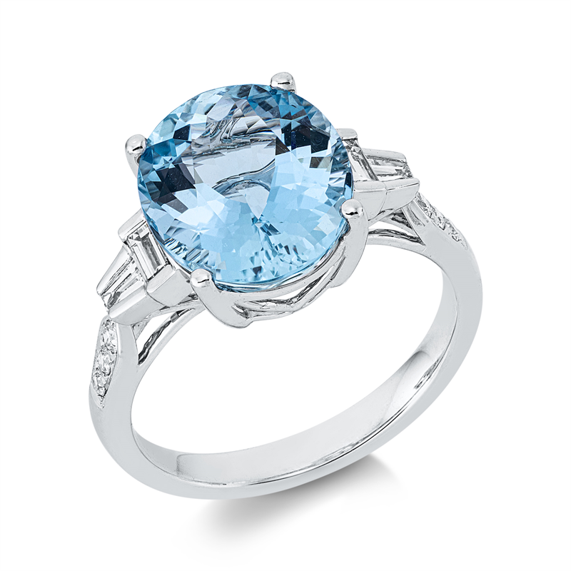 Ring mit Aquamarin  aus 750/-18 Karat Weißgold mit 10 Diamanten 0
