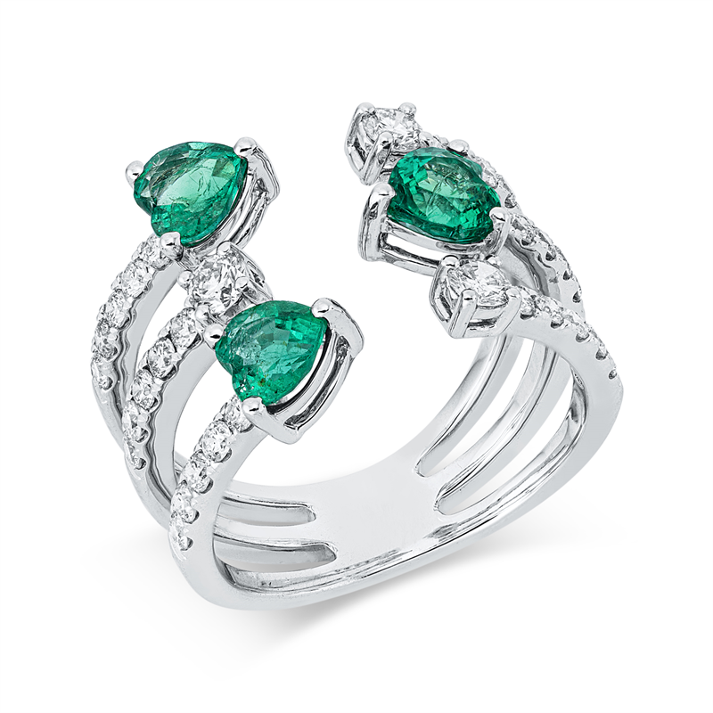 Ring mit Smaragd  aus 750/-18 Karat Weißgold mit 33 Diamanten 0