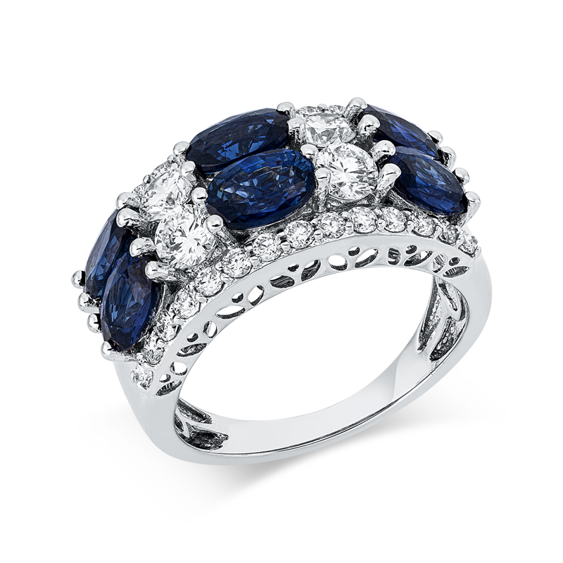 Ring mit Saphir  aus 750/-18 Karat Weißgold mit 32 Diamanten 1