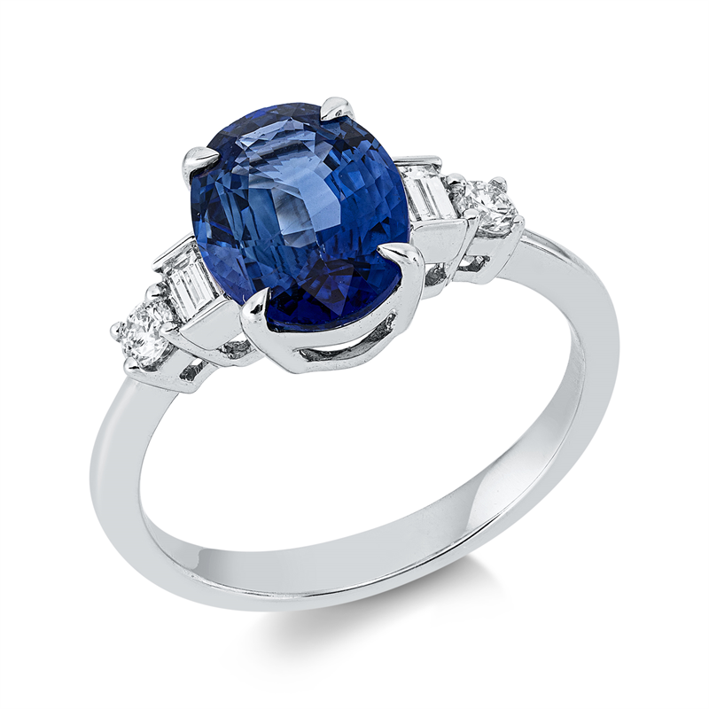 Ring mit Saphir  aus 750/-18 Karat Weißgold mit 4 Diamanten 0