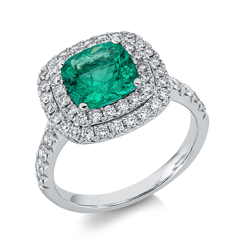 Ring mit Smaragd  aus 750/-18 Karat Weißgold mit 56 Diamanten 0