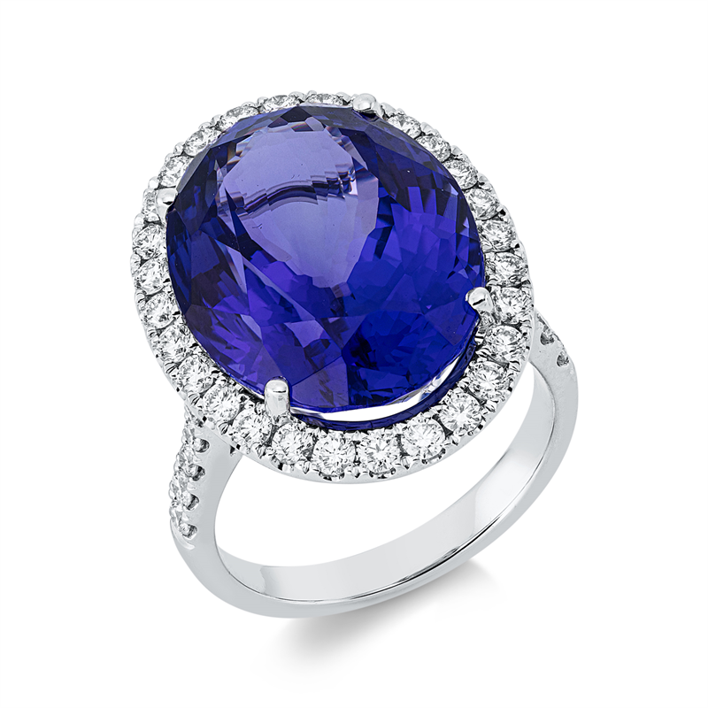 Ring mit Tansanit  aus 750/-18 Karat Weißgold mit 42 Diamanten 0