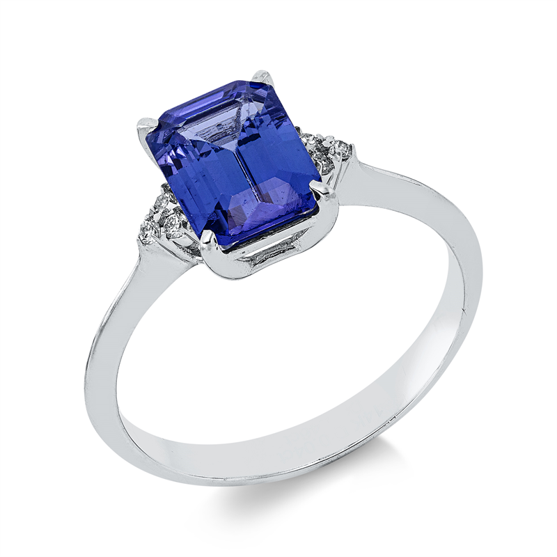 Ring mit Tansanit  aus 585/-14 Karat Weißgold mit 6 Diamanten 0