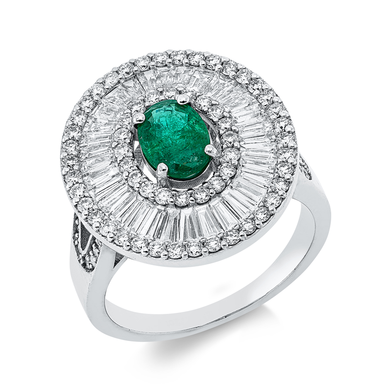 Ring mit Smaragd  aus 750/-18 Karat Weißgold mit 112 Diamanten 1