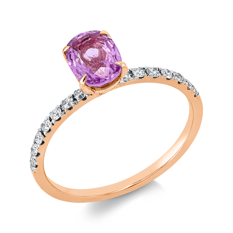 Ring mit Saphir  aus 750/-18 Karat Rotgold / Weißgold mit 14 Diamanten 0