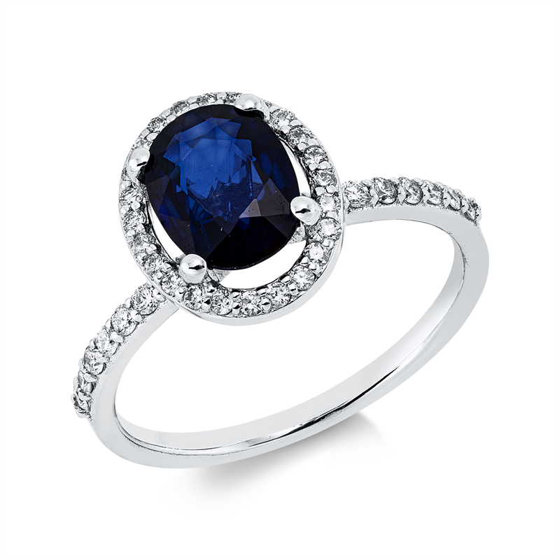 Ring mit Saphir  aus 750/-18 Karat Weißgold mit 40 Diamanten 0