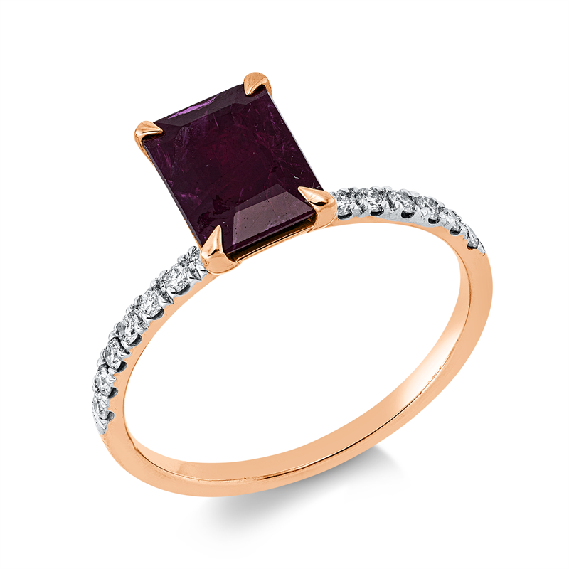 Ring mit Rubin  aus 750/-18 Karat Rotgold / Weißgold mit 14 Diamanten 0