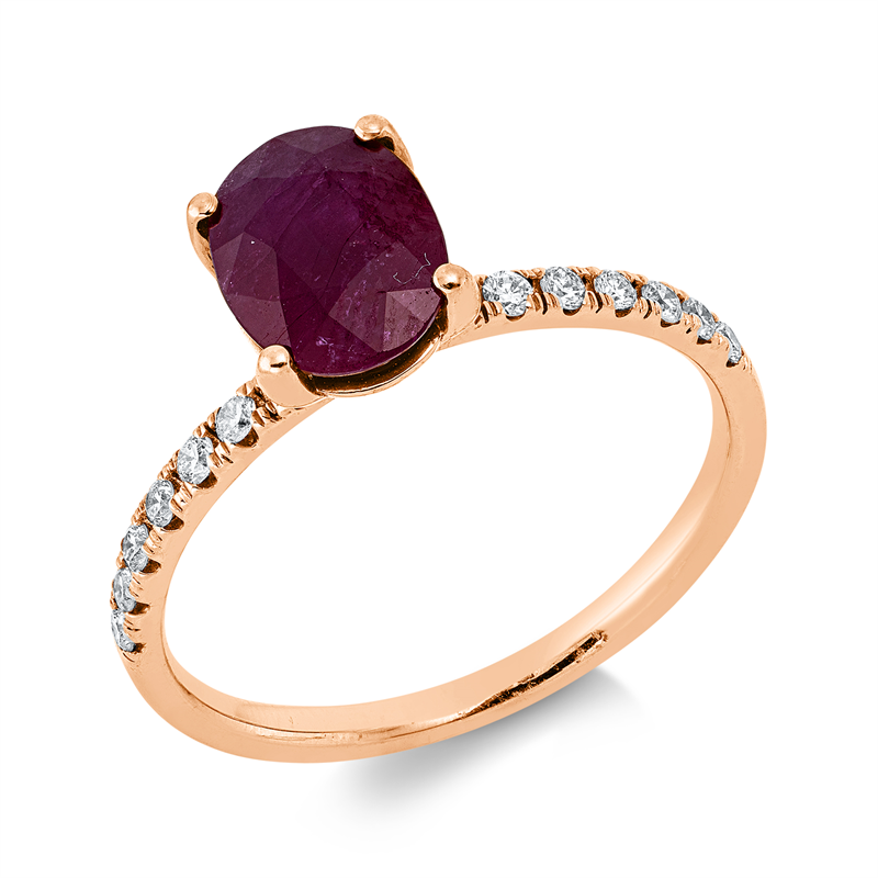 Ring mit Rubin  aus 750/-18 Karat Rotgold mit 14 Diamanten 0