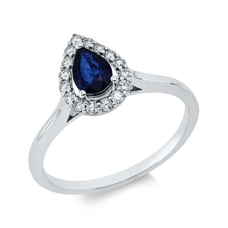 Ring mit Saphir  aus 750/-18 Karat Weißgold mit 16 Diamanten 0