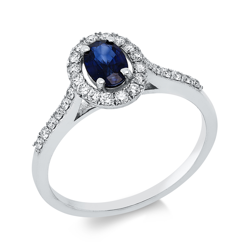 Ring mit Saphir  aus 750/-18 Karat Weißgold mit 28 Diamanten 0