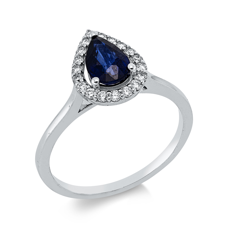 Ring mit Saphir  aus 750/-18 Karat Weißgold mit 19 Diamanten 0