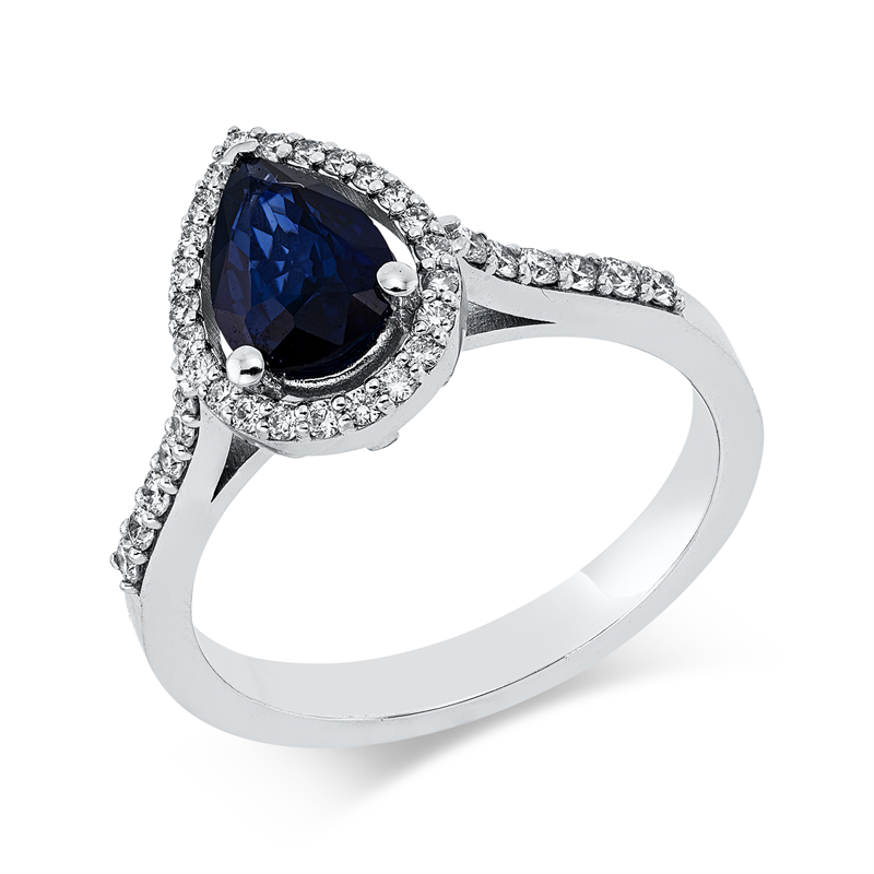 Ring mit Saphir  aus 750/-18 Karat Weißgold mit 36 Diamanten 0