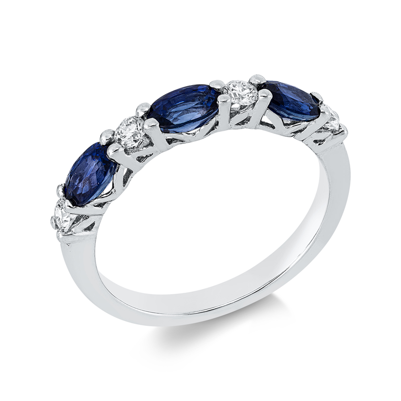 Ring mit Saphir  aus 750/-18 Karat Weißgold mit 4 Diamanten 0