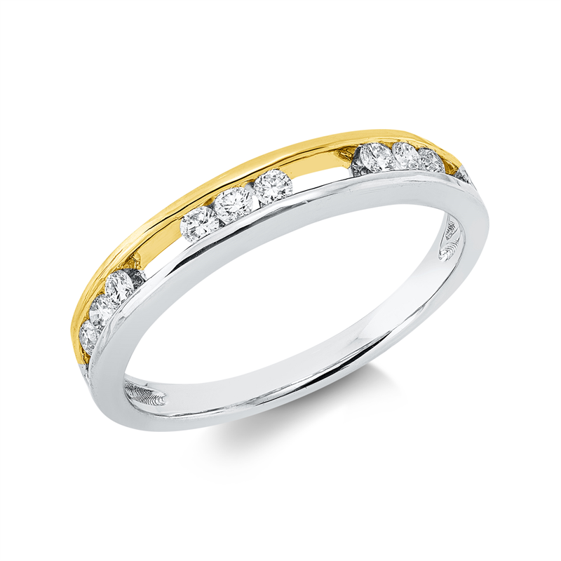 Ring    aus 585/-14 Karat Gelbgold / Weißgold mit 9 Diamanten 0