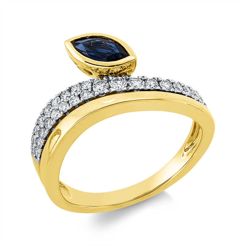 Ring mit Saphir  aus 585/-14 Karat Gelbgold / Weißgold mit 27 Diamanten 0