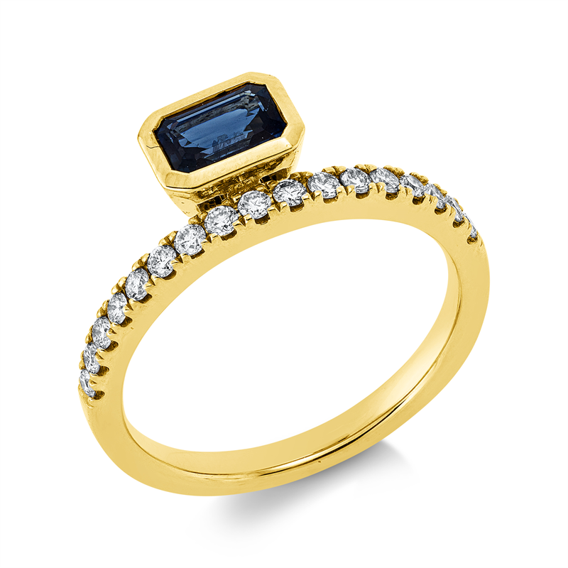 Ring mit Saphir  aus 585/-14 Karat Gelbgold mit 17 Diamanten 0