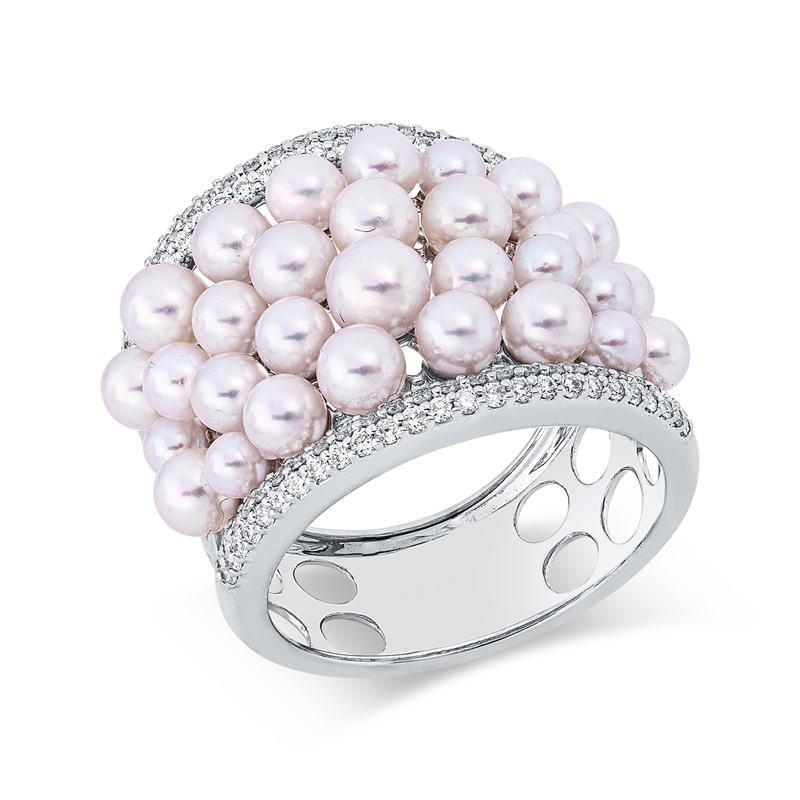 Ring   mit Akoyaperle aus 750/-18 Karat Weißgold mit 98 Diamanten 0