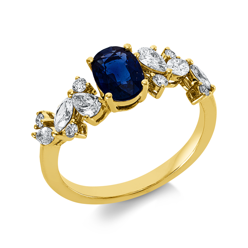 Ring mit Saphir  aus 750/-18 Karat Gelbgold mit 12 Diamanten 0