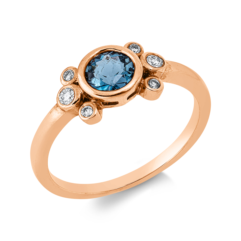 Ring mit Topas  aus 750/-18 Karat Rotgold mit 6 Diamanten 0