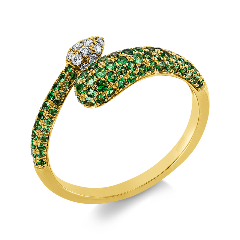 Ring mit Tsavorith  aus 750/-18 Karat Gelbgold mit 13 Diamanten 0