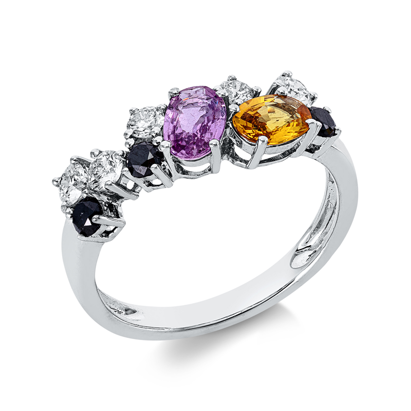 Ring mit Saphir  aus 750/-18 Karat Weißgold mit 8 Diamanten 0