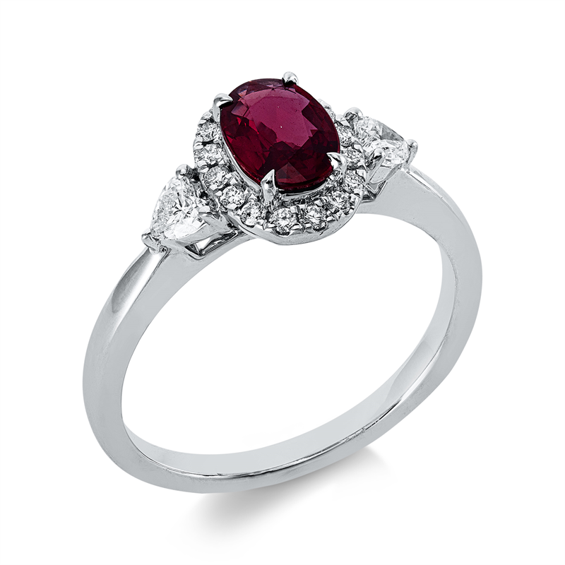 Ring mit Rubin  aus 750/-18 Karat Weißgold mit 18 Diamanten 0