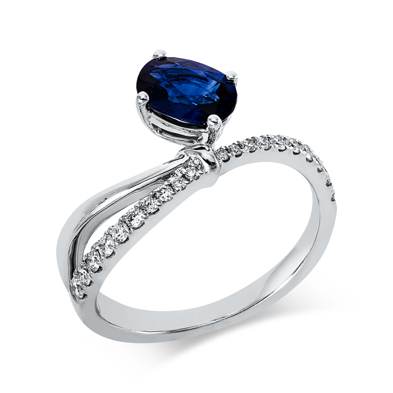 Ring mit Saphir  aus 750/-18 Karat Weißgold mit 20 Diamanten 0