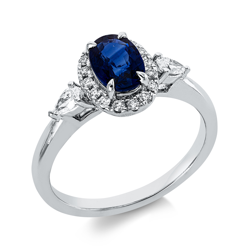 Ring mit Saphir  aus 750/-18 Karat Weißgold mit 18 Diamanten 0