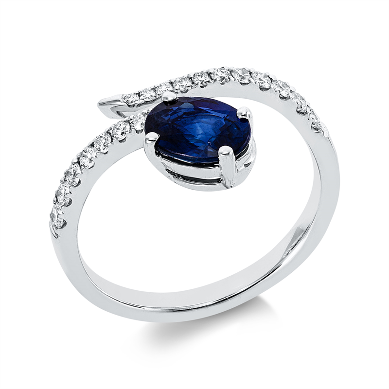 Ring mit Saphir  aus 750/-18 Karat Weißgold mit 19 Diamanten 0