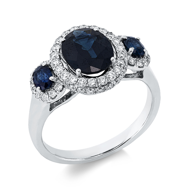 Ring mit Saphir  aus 750/-18 Karat Weißgold mit 56 Diamanten 0
