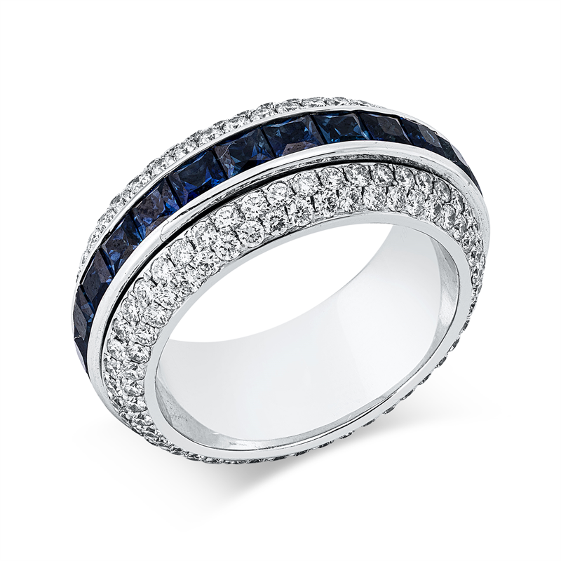 Ring mit Saphir  aus 750/-18 Karat Weißgold mit 186 Diamanten 2