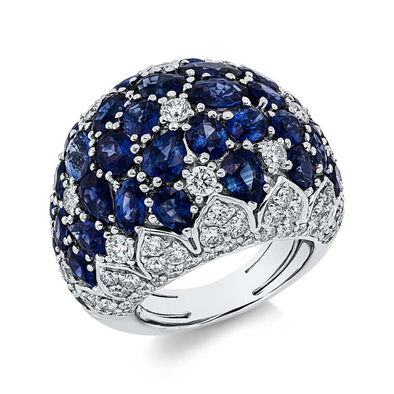 Ring mit Saphir  aus 750/-18 Karat Weißgold mit 87 Diamanten 3