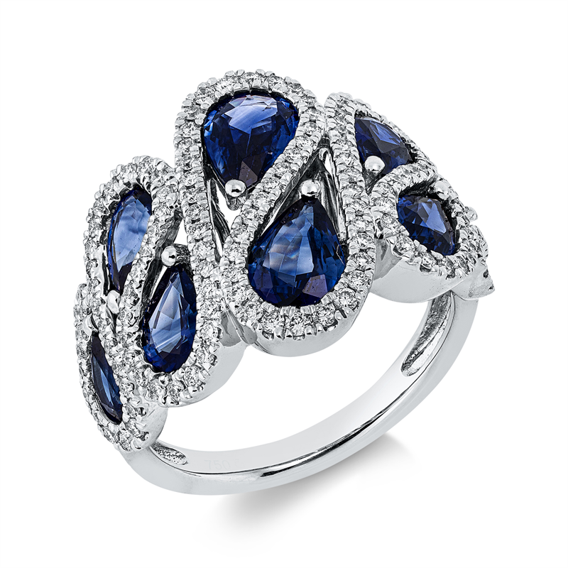Ring mit Saphir  aus 750/-18 Karat Weißgold mit 137 Diamanten 0